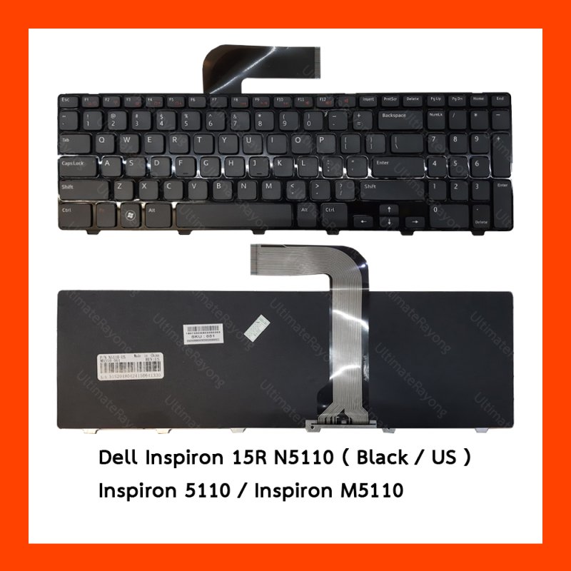 Keyboard Dell Inspiron 15R N5110 Black US แป้นอังกฤษ ฟรีสติกเกอร์ ไทย-อังกฤษ