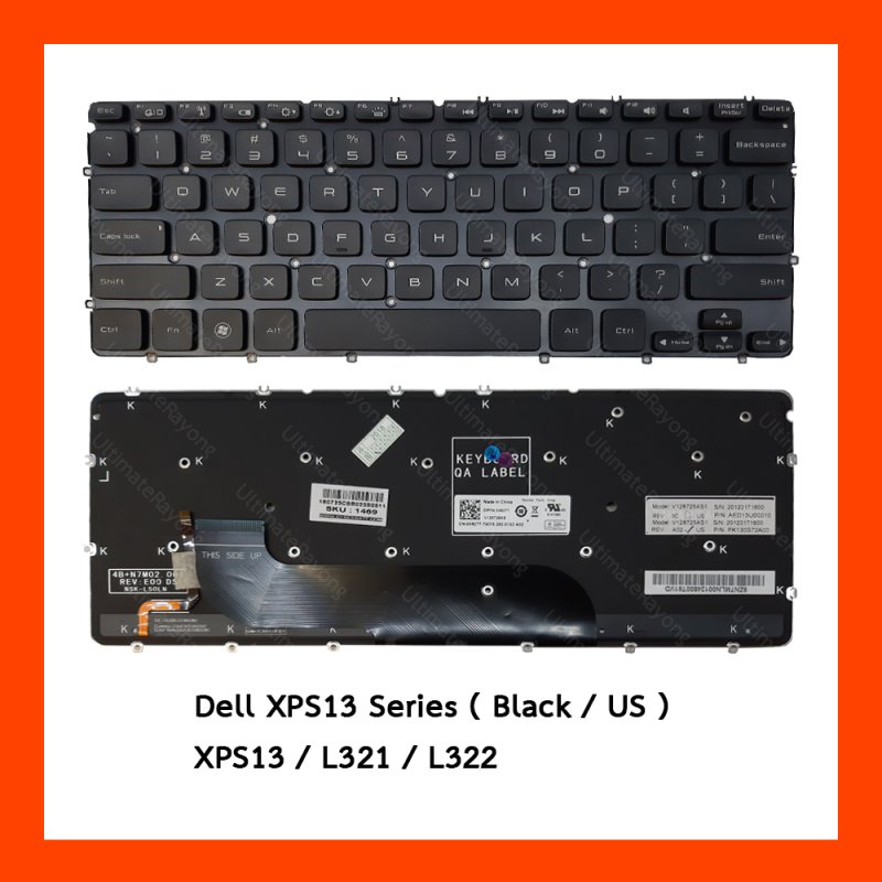 Keyboard Dell XPS13  Black US แป้นอังกฤษ ฟรีสติกเกอร์ ไทย-อังกฤษ