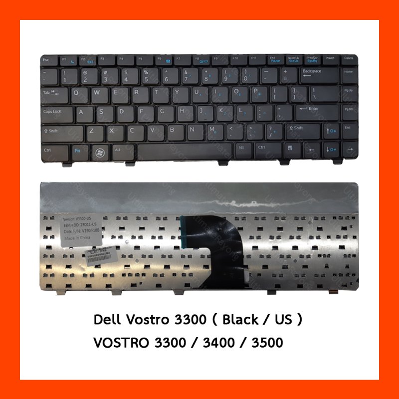 Keyboard Dell Vostro 3300 Black US แป้นอังกฤษ ฟรีสติกเกอร์ ไทย-อังกฤษ