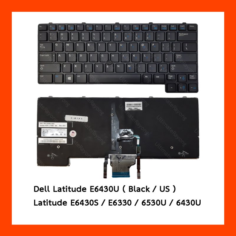 Keyboard Dell Latitude E6430u Black US แป้นอังกฤษ ฟรีสติกเกอร์ ไทย-อังกฤษ