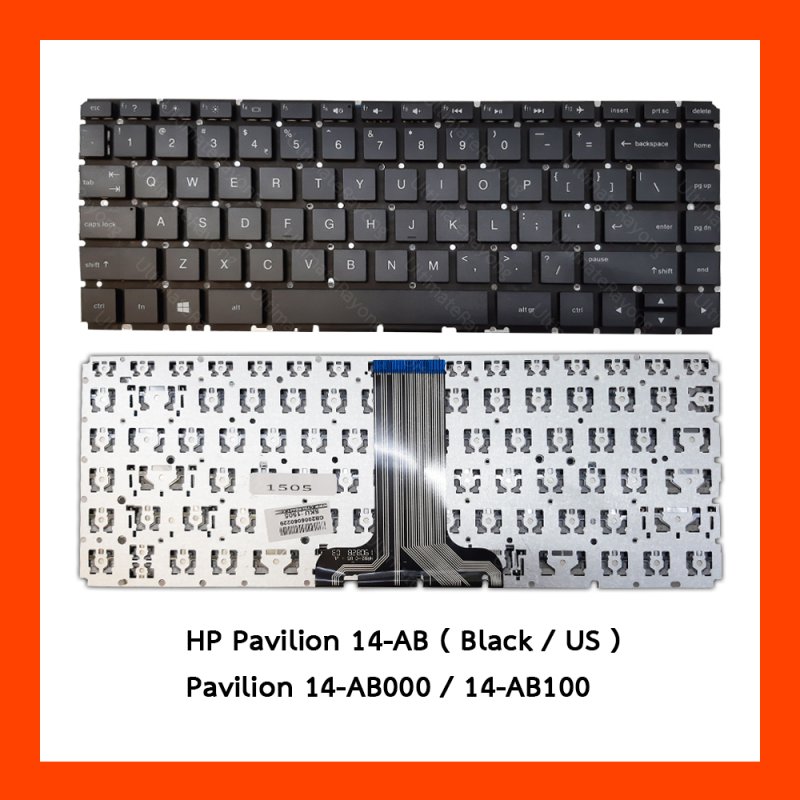 Keyboard HP Pavilion 14-AB Black US แป้นอังกฤษ ฟรีสติกเกอร์ ไทย-อังกฤษ