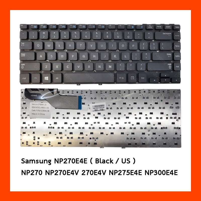Keyboard Samsung NP270E4E Black US แป้นอังกฤษ ฟรีสติกเกอร์ ไทย-อังกฤษ