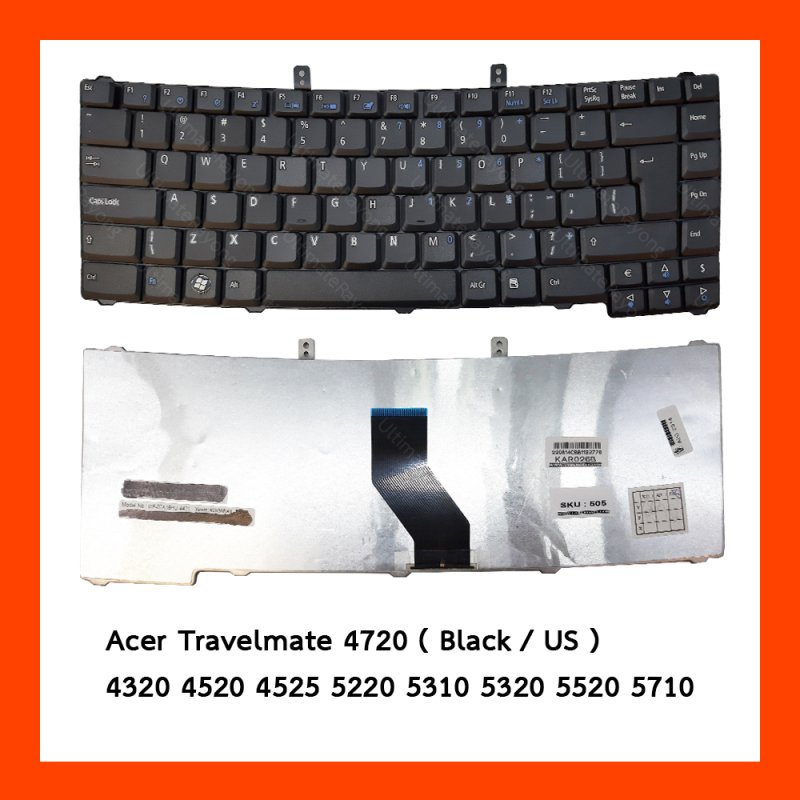 Keyboard Acer Travelmate 4720 Black US English คีบอร์ดโน๊ตบุ๊ค แป้นอังกฤษ ฟรีสติกเกอร์ ไทย-อังกฤษ