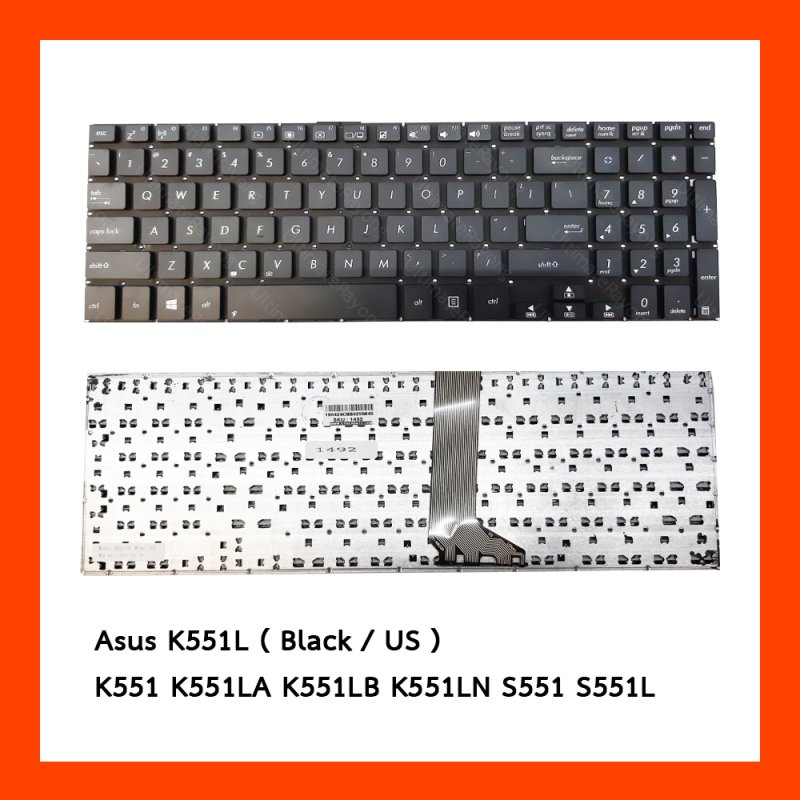 Keyboard Asus K551L Black US แป้นอังกฤษ ฟรีสติกเกอร์ ไทย-อังกฤษ