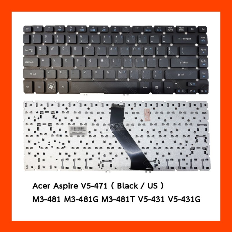 Keyboard Acer Aspire V5-471 Black US แป้นอังกฤษ ฟรีสติกเกอร์ ไทย-อังกฤษ