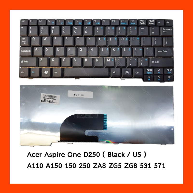 Keyboard Acer Aspire One D250 Black US แป้นอังกฤษ ฟรีสติกเกอร์ ไทย-อังกฤษ