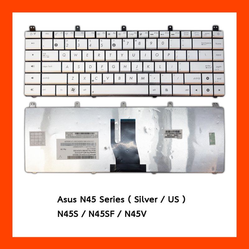 Keyboard Asus N45 Silver US แป้นอังกฤษ ฟรีสติกเกอร์ ไทย-อังกฤษ