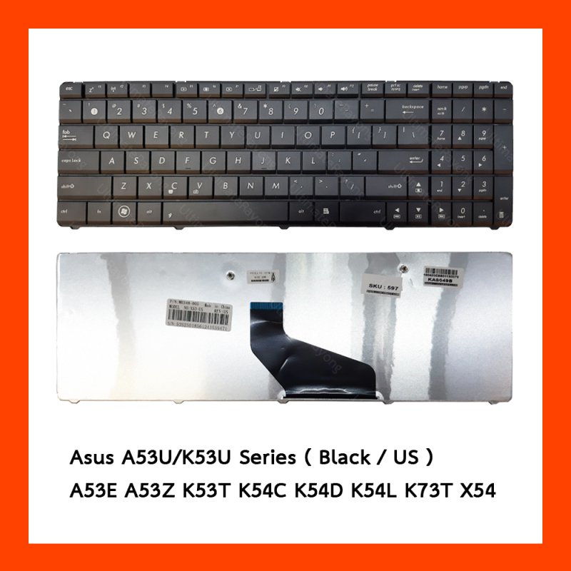 Keyboard Asus A53U K53U Black US แป้นอังกฤษ ฟรีสติกเกอร์ ไทย-อังกฤษ
