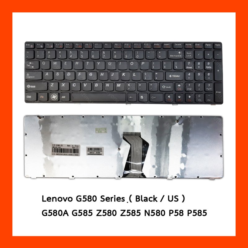 Keyboard Lenovo G580 Black US แป้นอังกฤษ ฟรีสติกเกอร์ ไทย-อังกฤษ