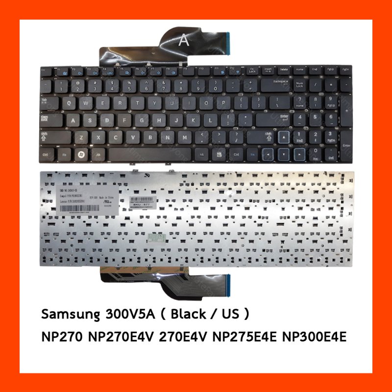 Keyboard Samsung 300V5A Black US แป้นอังกฤษ ฟรีสติกเกอร์ ไทย-อังกฤษ