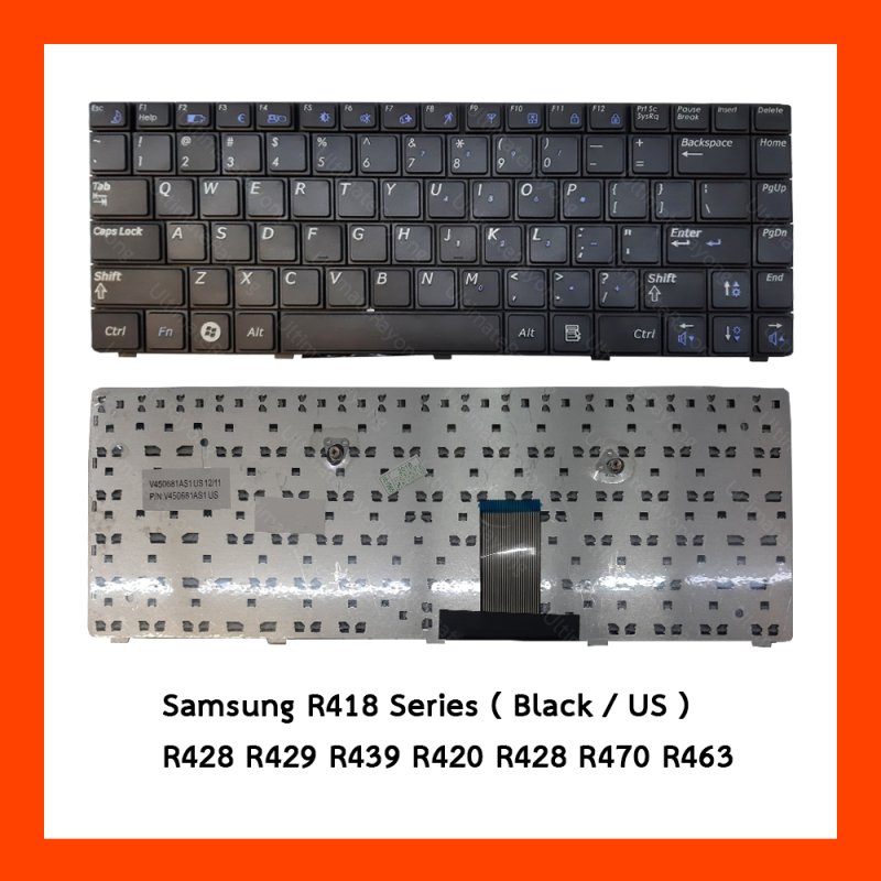 Keyboard Samsung R418 Black US แป้นอังกฤษ ฟรีสติกเกอร์ ไทย-อังกฤษ