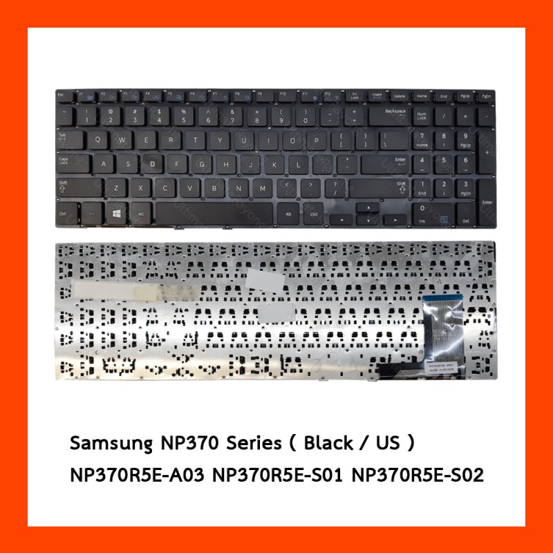Keyboard Samsung NP370 Black US แป้นอังกฤษ ฟรีสติกเกอร์ ไทย-อังกฤษ