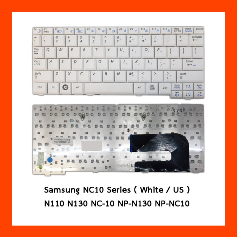 Keyboard Samsung NC10 Series White US แป้นอังกฤษ ฟรีสติกเกอร์ ไทย-อังกฤษ
