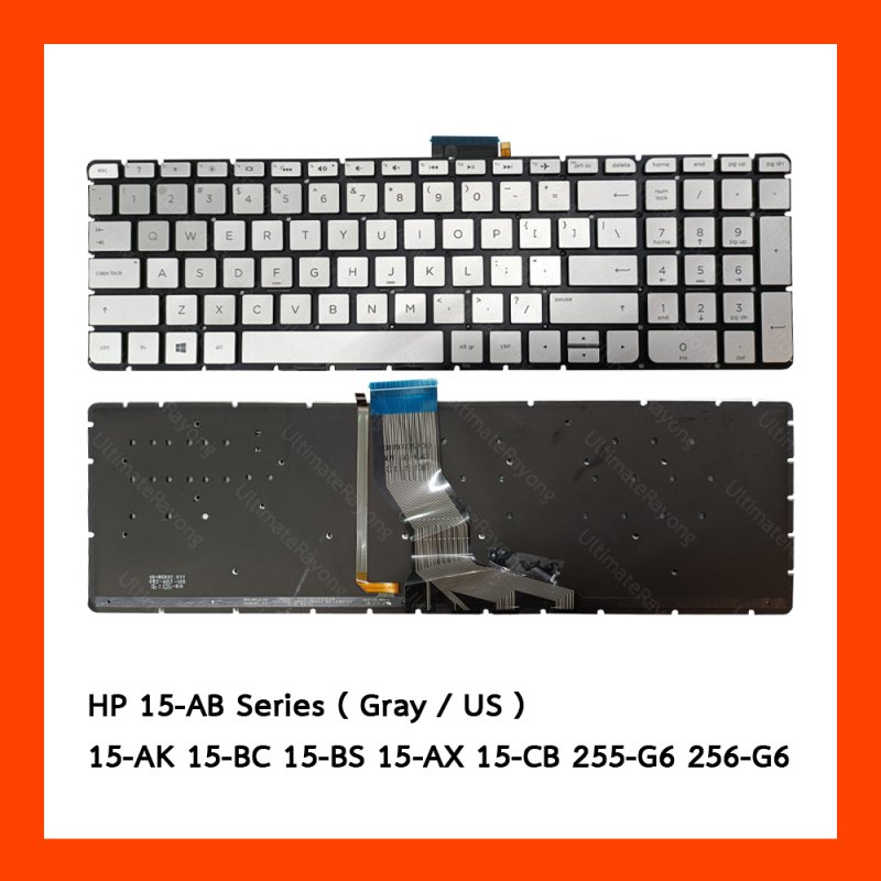 Keyboard HP 15-AB Series Gray US (Blacklight) แป้นอังกฤษ ฟรีสติกเกอร์ ไทย-อังกฤษ