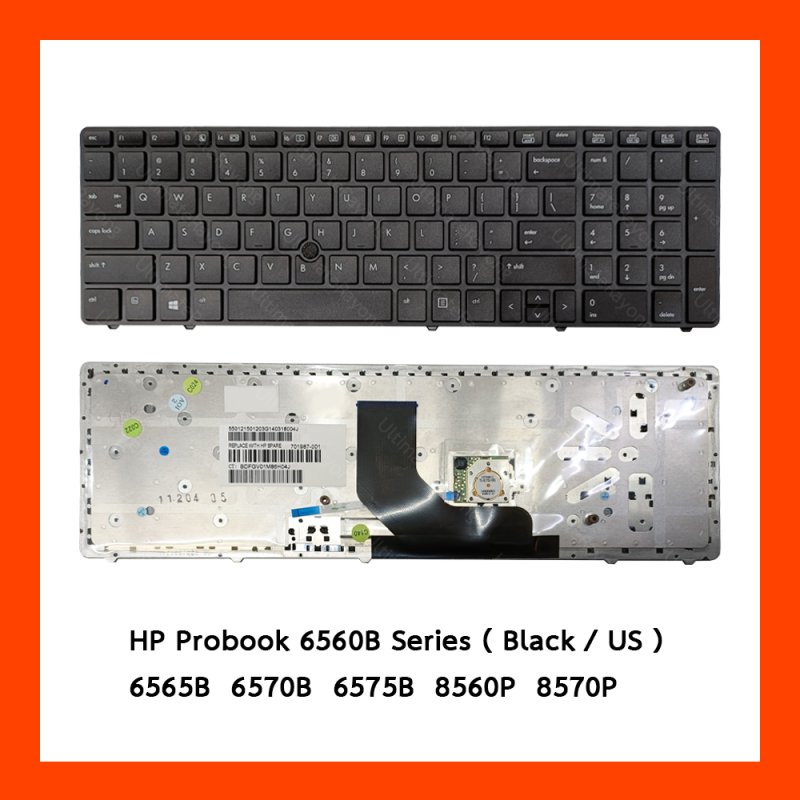 Keyboard HP Probook 6560B Black US (Mouse Pointer) แป้นอังกฤษ ฟรีสติกเกอร์ ไทย-อังกฤษ